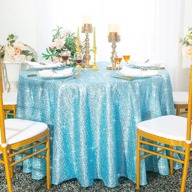 120" Seamless Round Sequin Taffeta Tablecloth - Baby Blue (1pc)