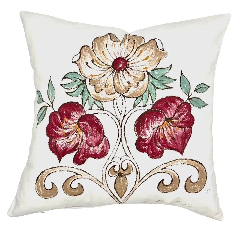 Artisan Floral Hand-Painted Throw Pillow Cover 18x18