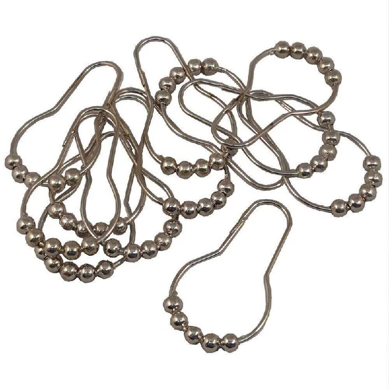 12 Piece Stainless Steel Shower Curtain Rings with Roller Ball - Silver