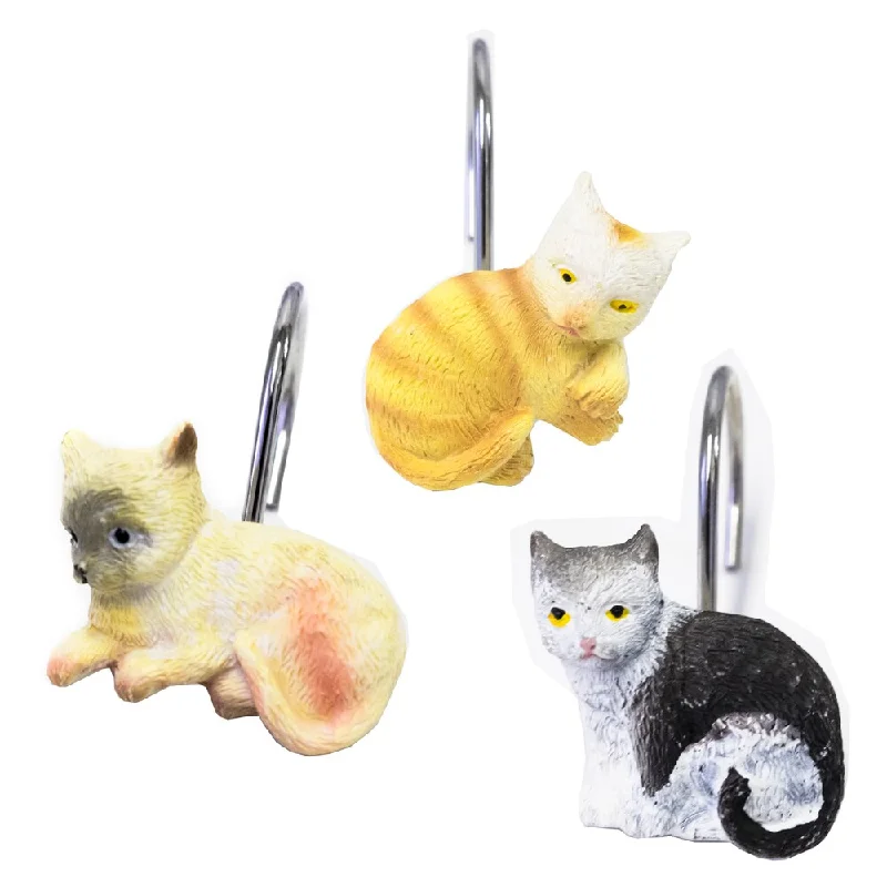 Hand Crafted Kitty Shower Curtain Hook Set- 12 Pack