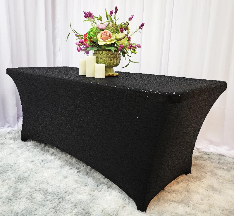 6 Ft Rectangular Sequin Spandex Table Cover - Black (1pc)