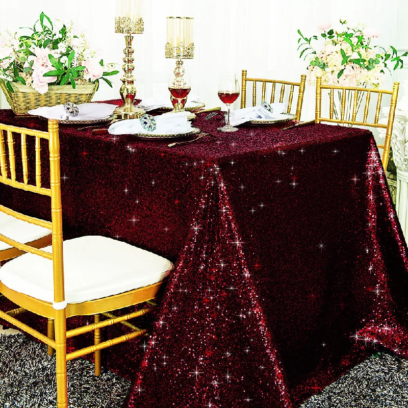 90"x132" Seamless Rectangular Sequin Taffeta Tablecloth - Burgundy (1pc)