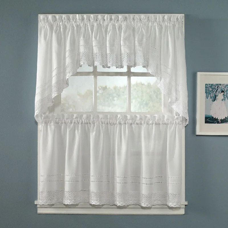 Crochet White 5-piece Curtain Tier and Swag Set