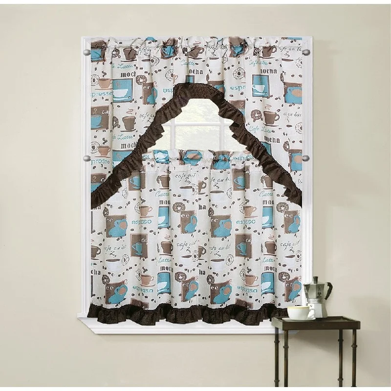 Regal Home Collections Cappuccino 3-Piece Tier Curtain and Swag Valance Set - 56 w x36 l inches