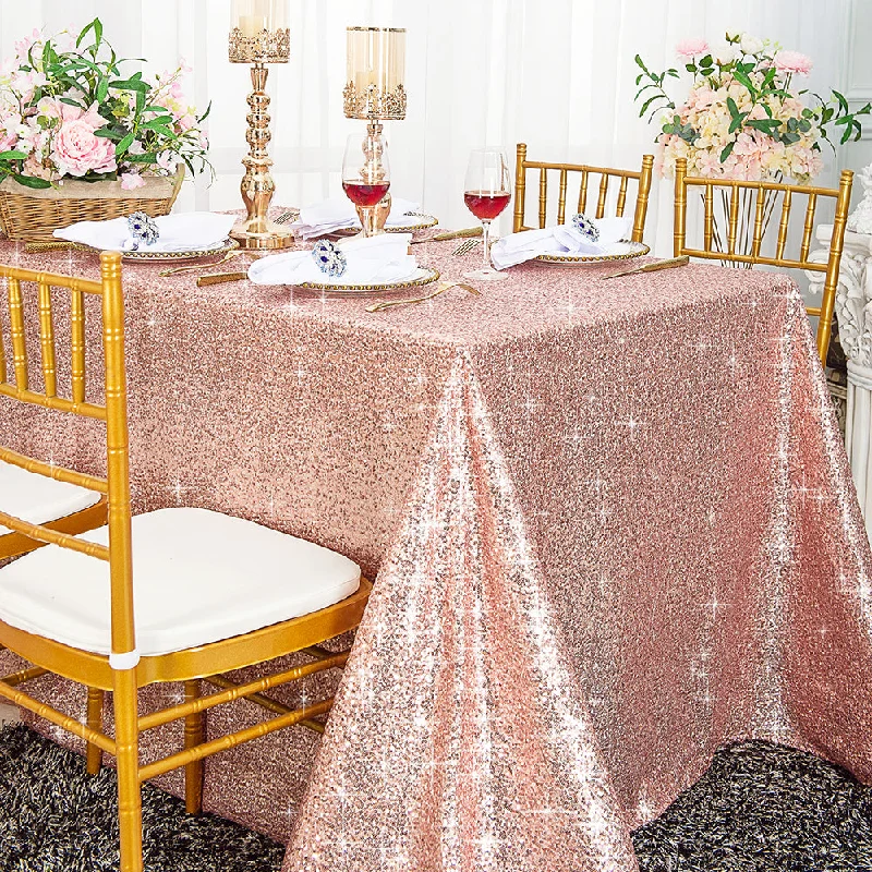 90"x156" Seamless Rectangular Sequin Taffeta Tablecloth - Blush Pink/Rose Gold (1pc)