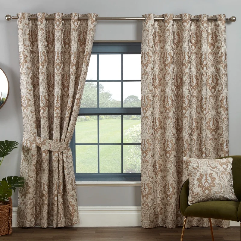 Tegola Latte Luxury Jacquard Eyelet Curtains