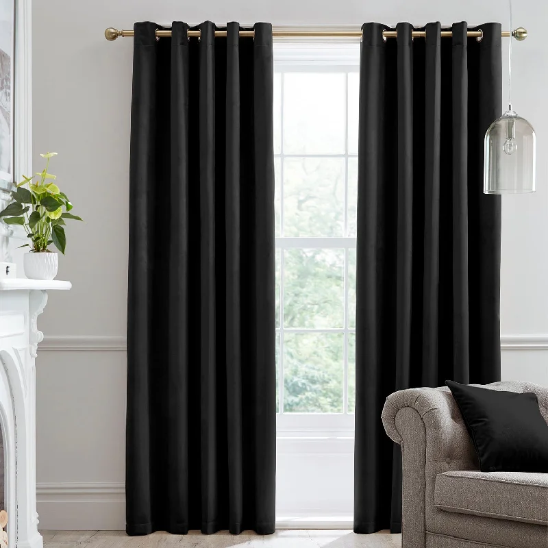 Montrose Black Velvet Blackout Thermal Coated Eyelet Curtains