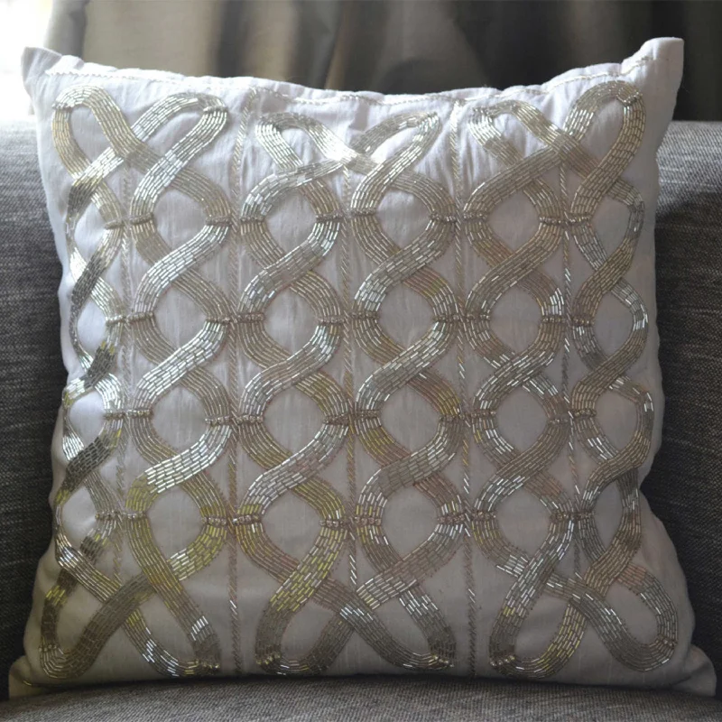 Silver throw pillows, Bead cushion, Micro bead pillow, Silk pillow covers,decorative pillow