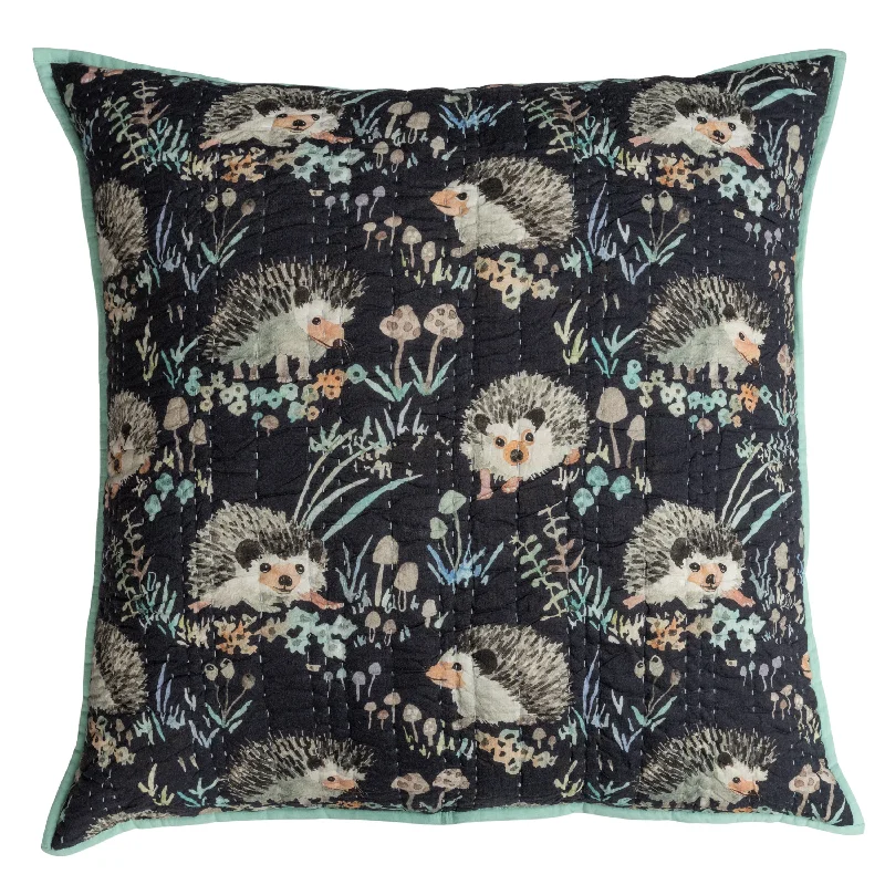 Quilted Euro Sham- Hedgehogs in navy