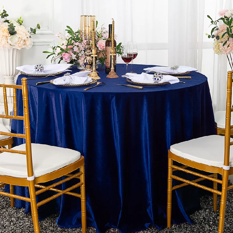 120" Round Seamless Italian Velvet Tablecloth - Navy Blue (1pc)