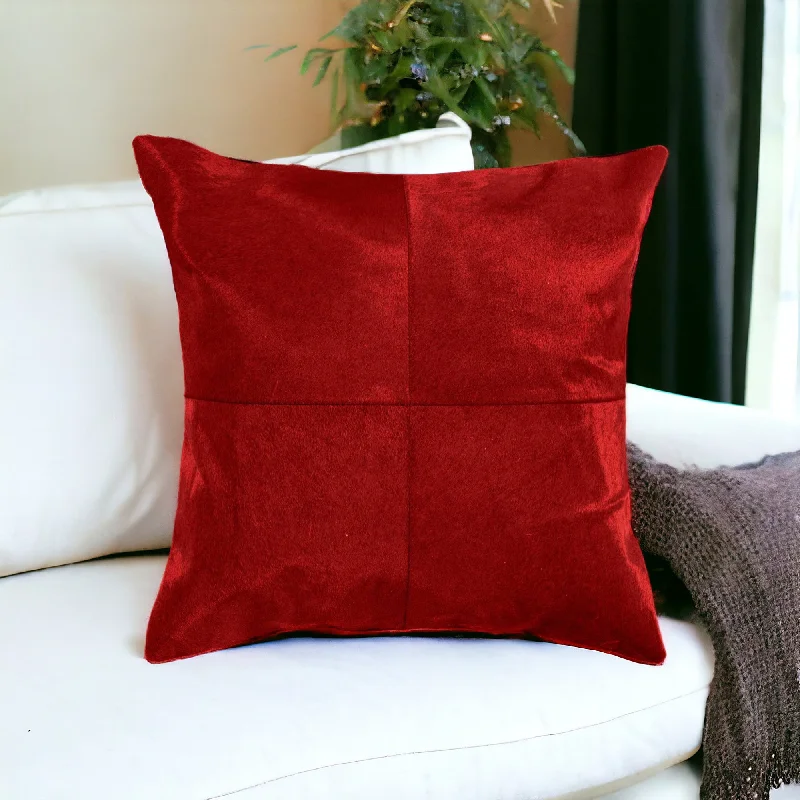 18" Red Cowhide Throw Pillow