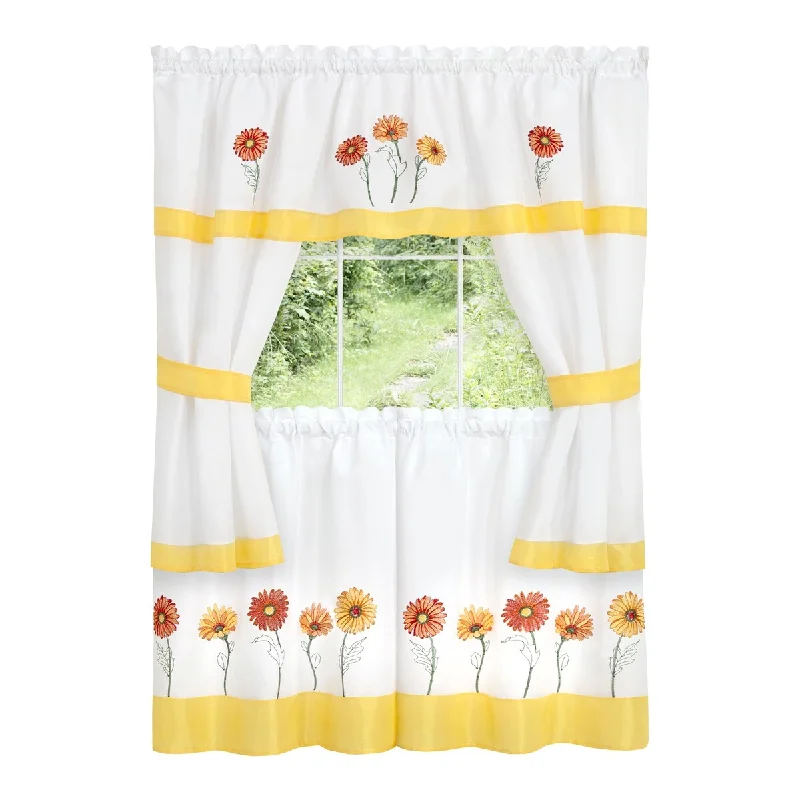 Gerbera Daisy Embellished Cottage Window Curtain Set