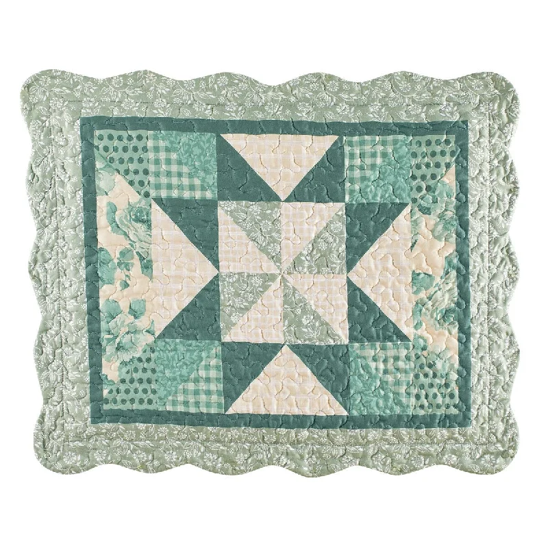 Green & Cream Star Floral Diamond Patchwork Pillow Sham