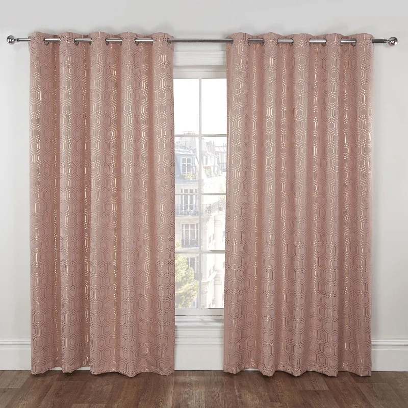 Hartford Blush Pink Geometric Thermal Blackout Eyelet Curtains