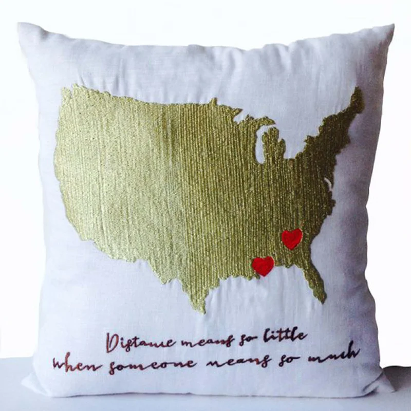 US Map Heart Pillow Covers, Long Distance Relationship Pillow, Wedding gifts