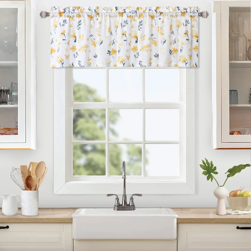 Watercolor Floral Kitchen Tier Curtains or Valances