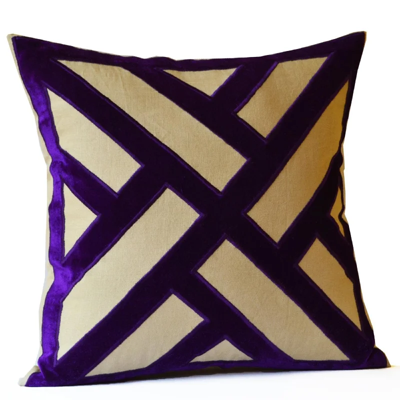 Purple Velvet Pillow, Grey Purple Velvet Pillow Cover, Geometric Pillows