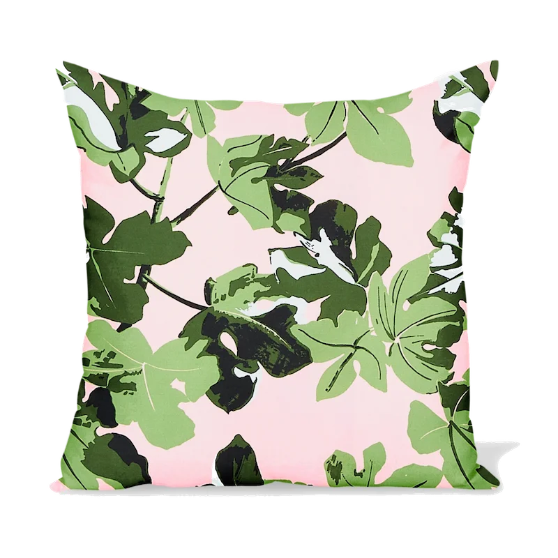 Peter Dunham Textiles Outdoor Fig Leaf in Original on Pink Pillow