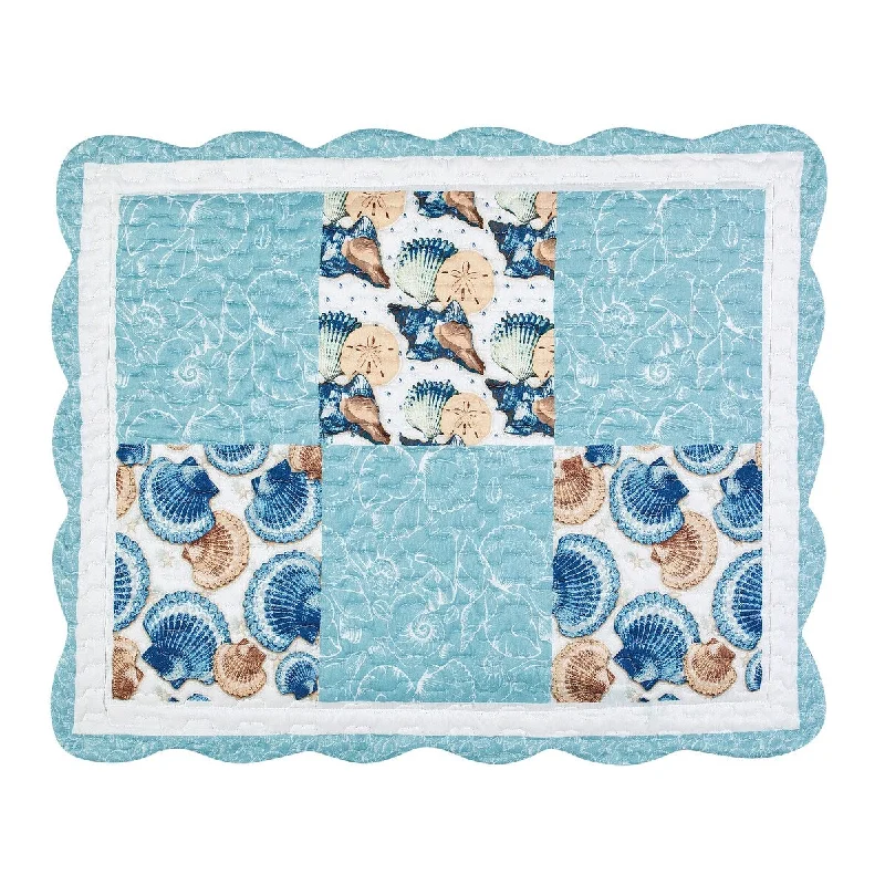 Light Blue Patches and Seashell Patchwork Pillow Sham