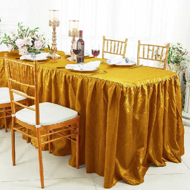 8 Ft Rectangular Ruffled Fitted Crushed Taffeta Tablecloth With Skirt - Gold (1pc)