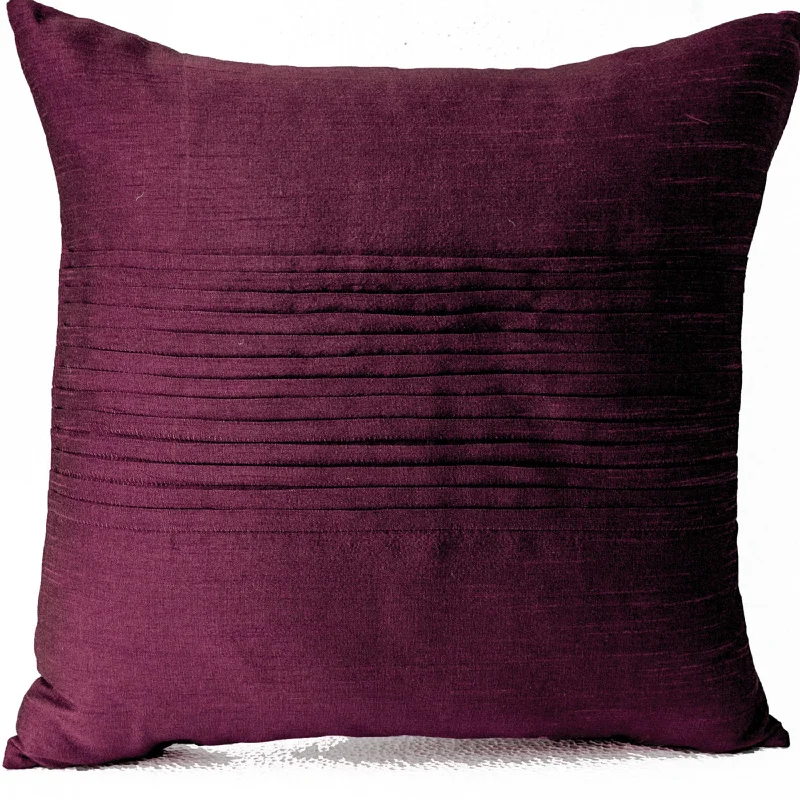 Purple Throw Pillow Cover, Faux Silk Pleat Decorative Pillow, Pleated Accent Pillow