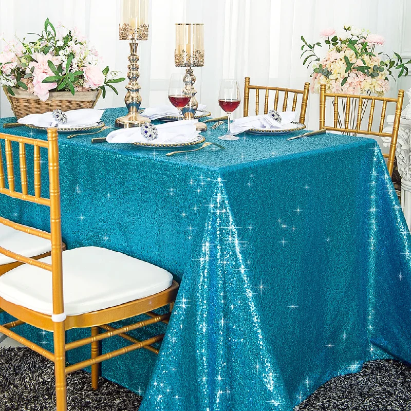 90"x132" Seamless Rectangular Sequin Taffeta Tablecloth - Turquoise (1pc)