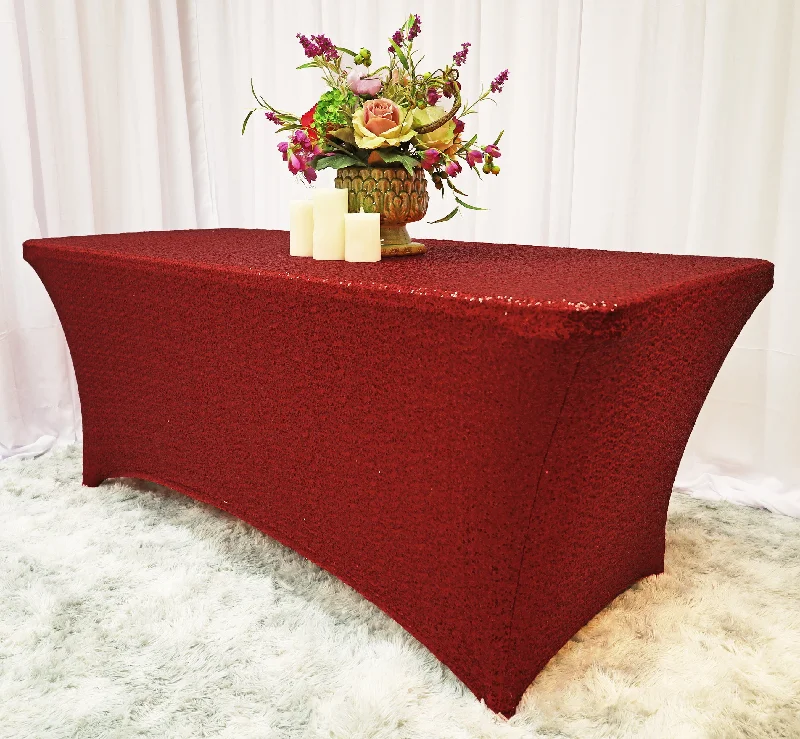 8 Ft Rectangular Sequin Spandex Table Cover - Apple Red (1pc)