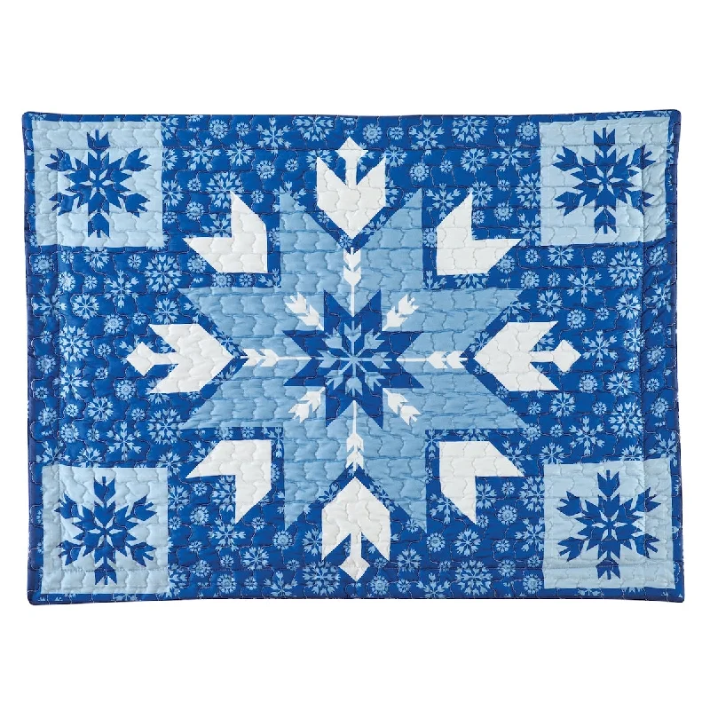 White & Blue Patchwork Snowflake Printed Bed Pillow Sham