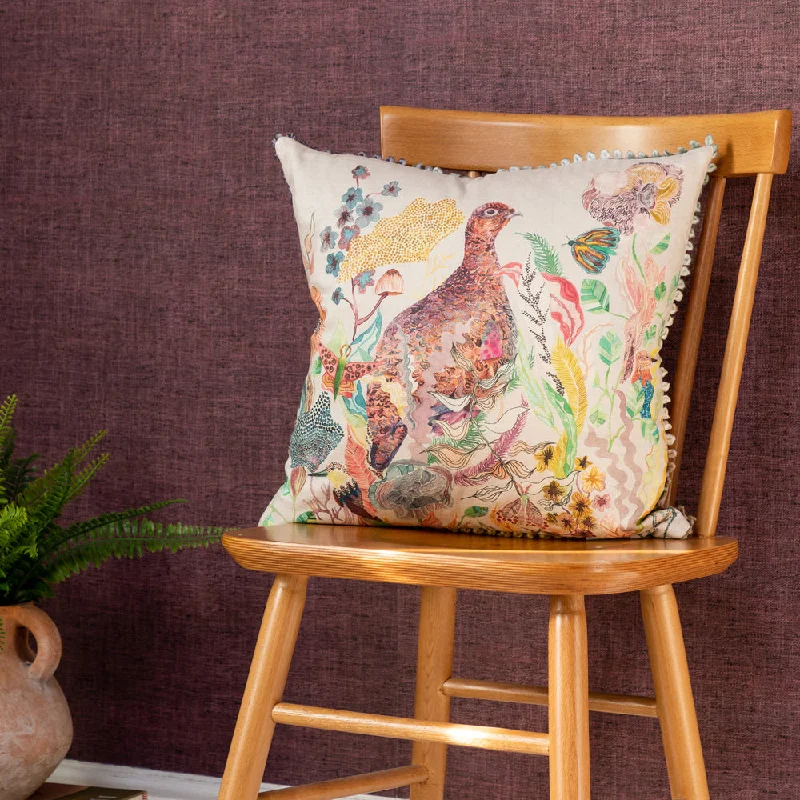 Lady Grouse Printed Feather Cushion Linen