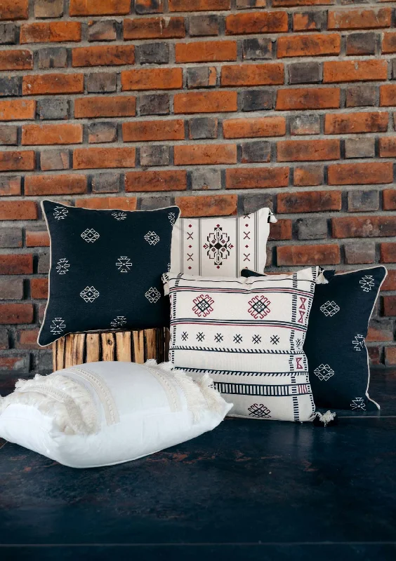 Saga 100% cotton boho geometric cushion cover combo set for sofa- Black and off- white