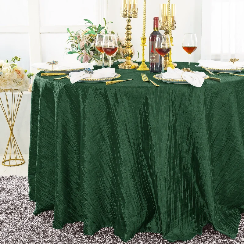 120" Seamless Round Accordion Crinkle Taffeta Tablecloth - Hunter Green/Holly Green (1pc)