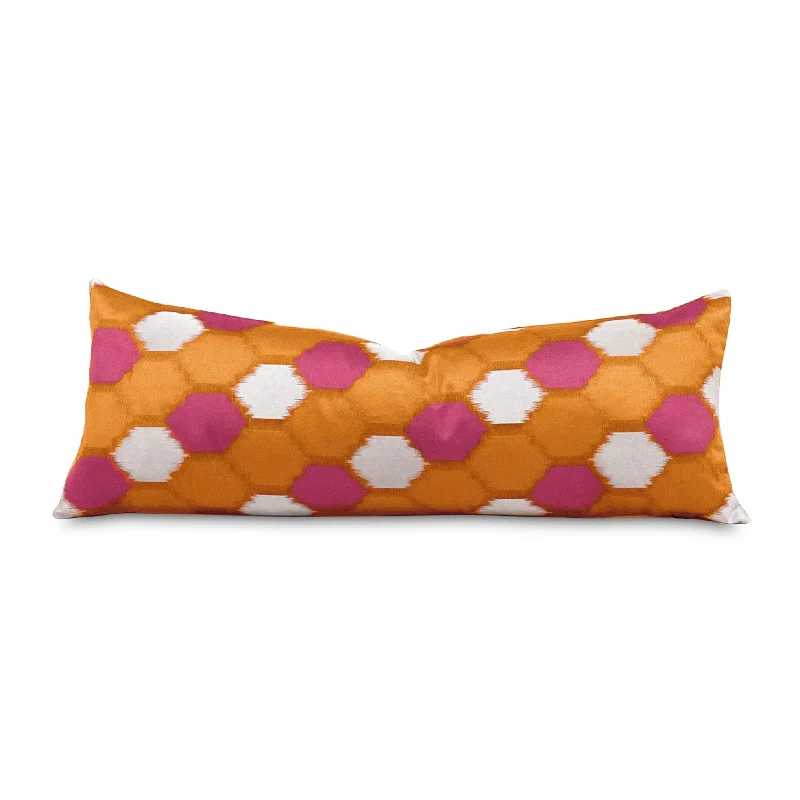 Orange Mid-Century Ikat Lumbar Pillow Cover 13x36