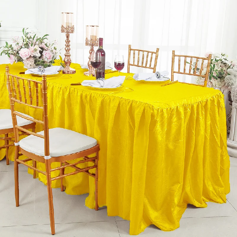 8 Ft Rectangular Ruffled Fitted Crushed Taffeta Tablecloth With Skirt - Canary Yellow (1pc)