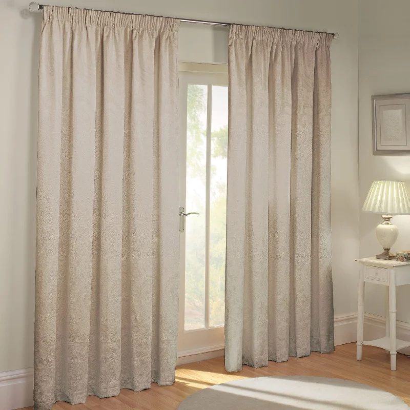 Paisley Natural Jacquard Lined Pencil Pleat Curtains