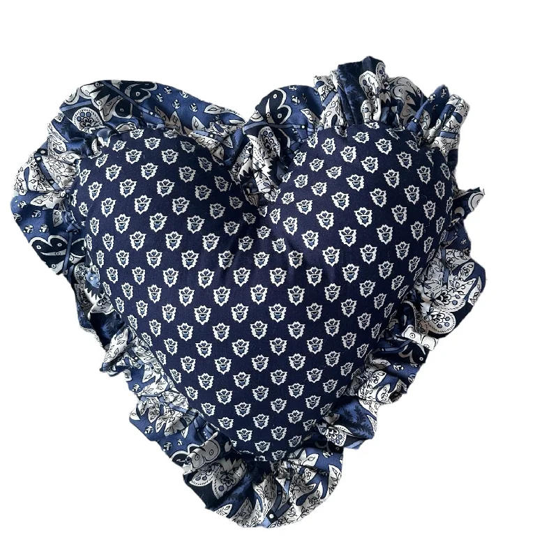 Heart Ruffle Pillow - Vintage Pierre Deux Navy Blue