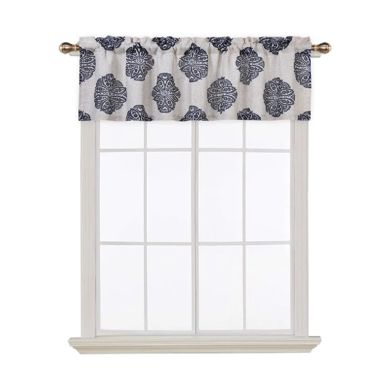 Medallion Print Linen Blend Kitchen Valance and Tier Curtains