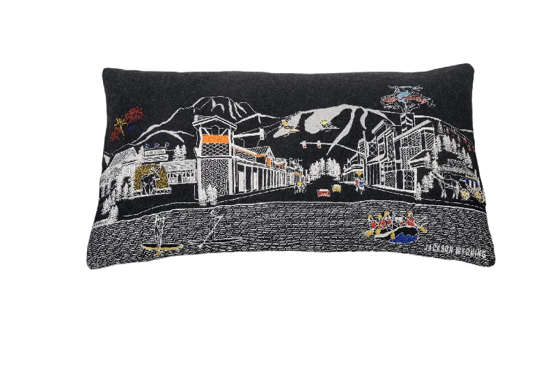 25" Black Jackson Nighttime Skyline Lumbar Decorative Pillow