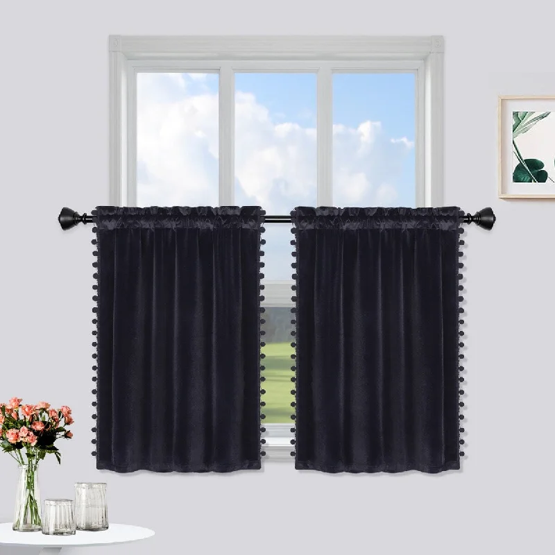 Pom Pom Velvet Kitchen Tier Curtains