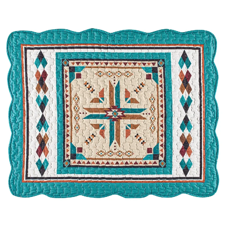 Printed Southwestern Design Turquoise-Brown Pillow Sham