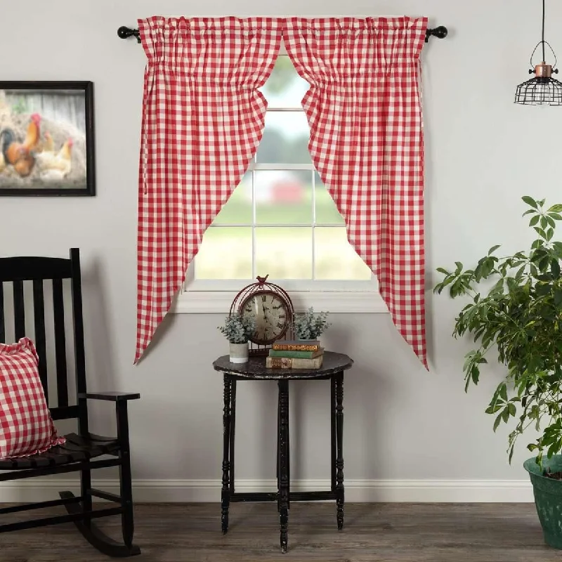 Annie Buffalo Red Check Prairie Short Panel Curtain Set of 2 63x36x18 VHC Brands