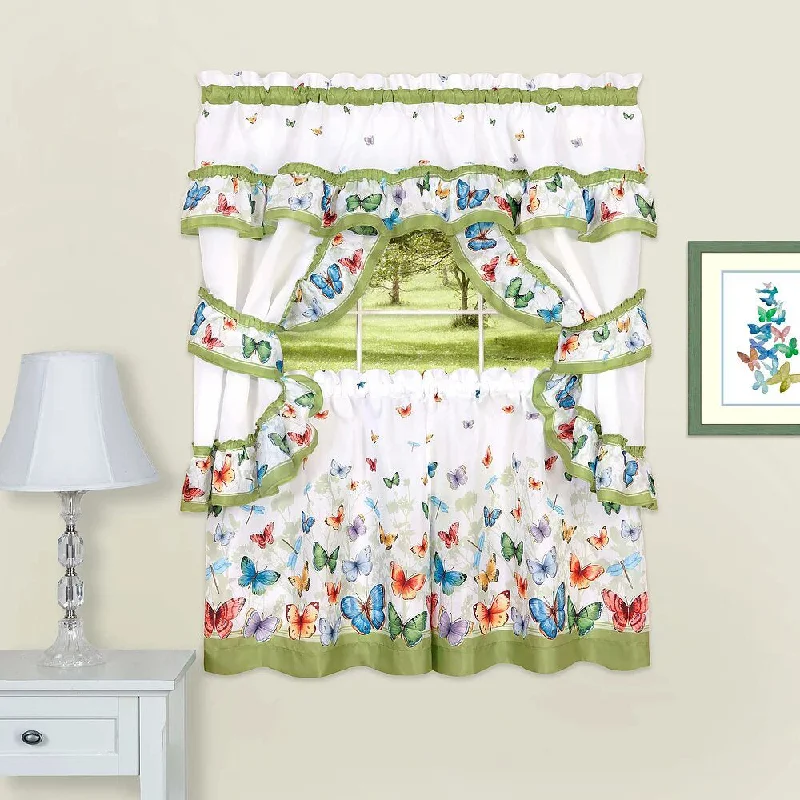 Butterflies Printed Cottage Window Curtain Set 1707