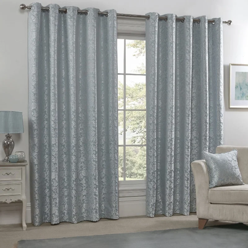 Eden Duck Egg Lined Eyelet Jacquard Curtains