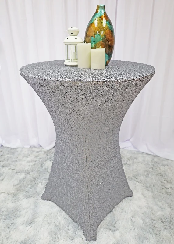 36"x42" Cocktail Sequin Spandex Table Cover - Silver (1pc)