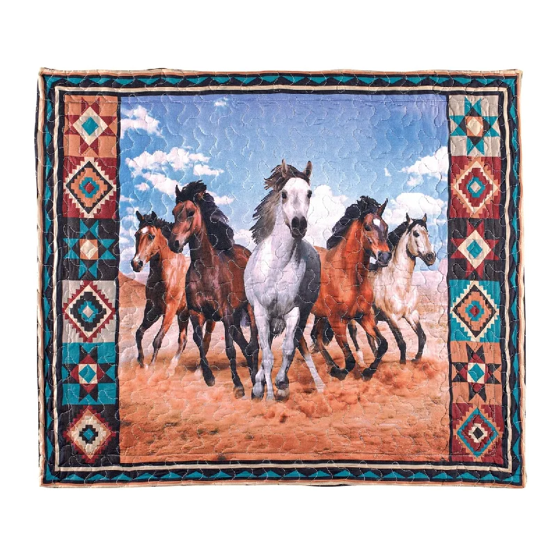 Aztec Print Southwest-Inspired Running Horses Sham