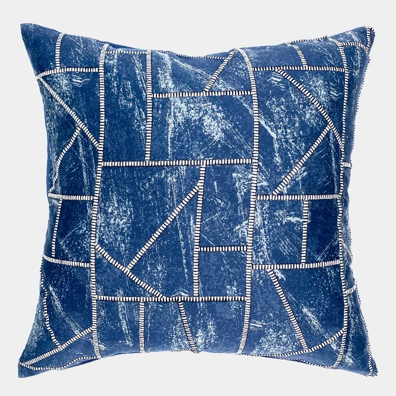 Mystic Blue Abstract Embroidered Throw Pillow Cover 20x20