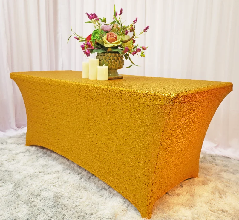 8 Ft Rectangular Sequin Spandex Table Cover - Gold (1pc)