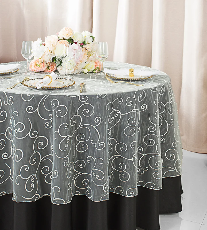 90" Seamless Round Embroidered Organza Tablecloth/Table Overlays - Ivory (1pc)