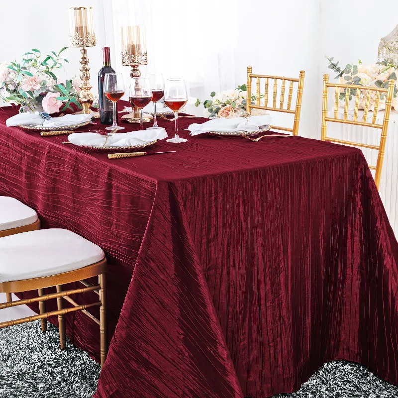 90"x132" Seamless Rectangular Accordion Crinkle Taffeta Tablecloth - Burgundy (1pc)