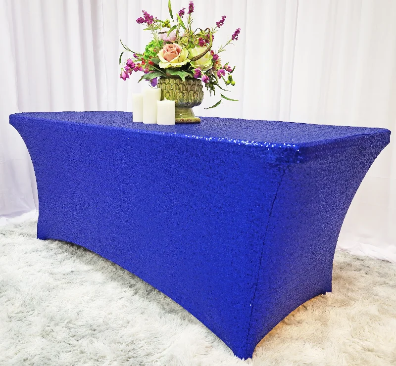 8 Ft Rectangular Sequin Spandex Table Cover - Royal Blue (1pc)