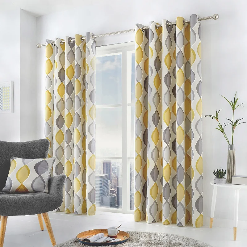 Lennox Grey Ochre Eyelet Curtains